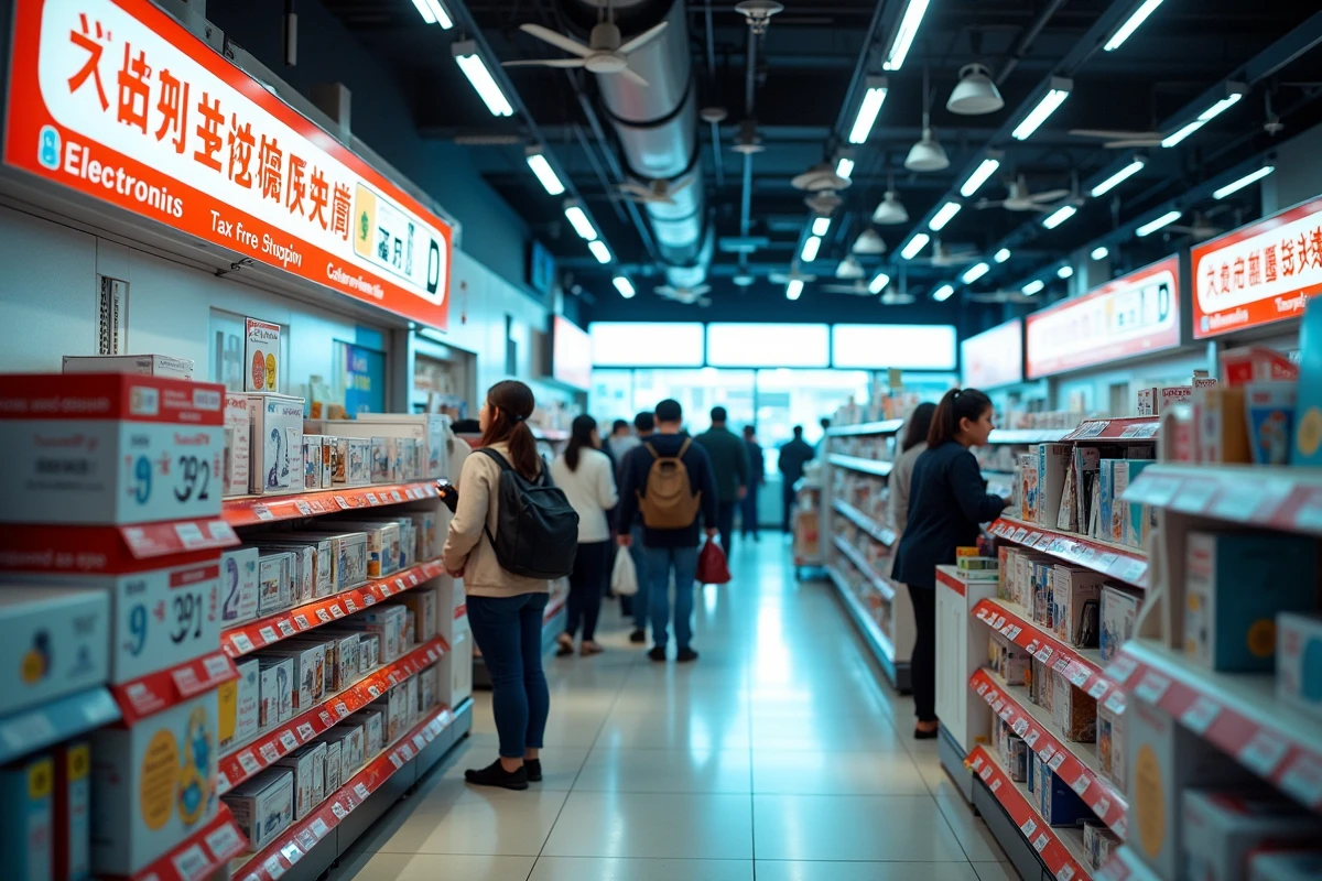 Comptoir de détaxe dans un grand magasin d'électronique au Japon avec des touristes étrangers