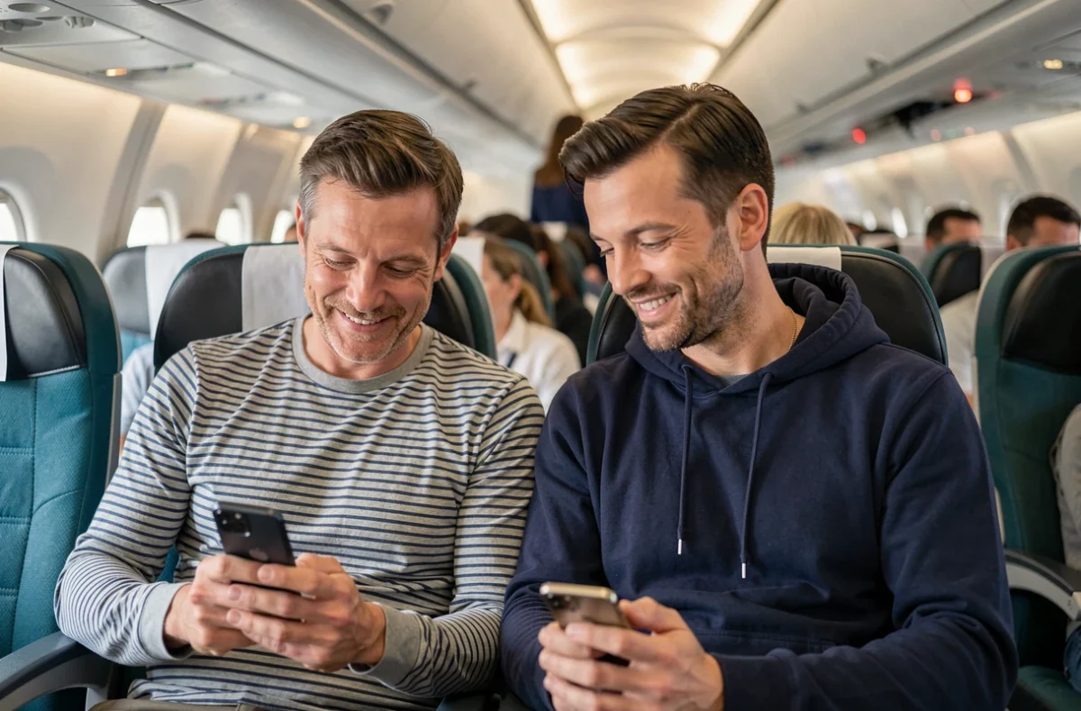 Couple de voyageurs installés en cabine économique sur un vol long-courrier French bee