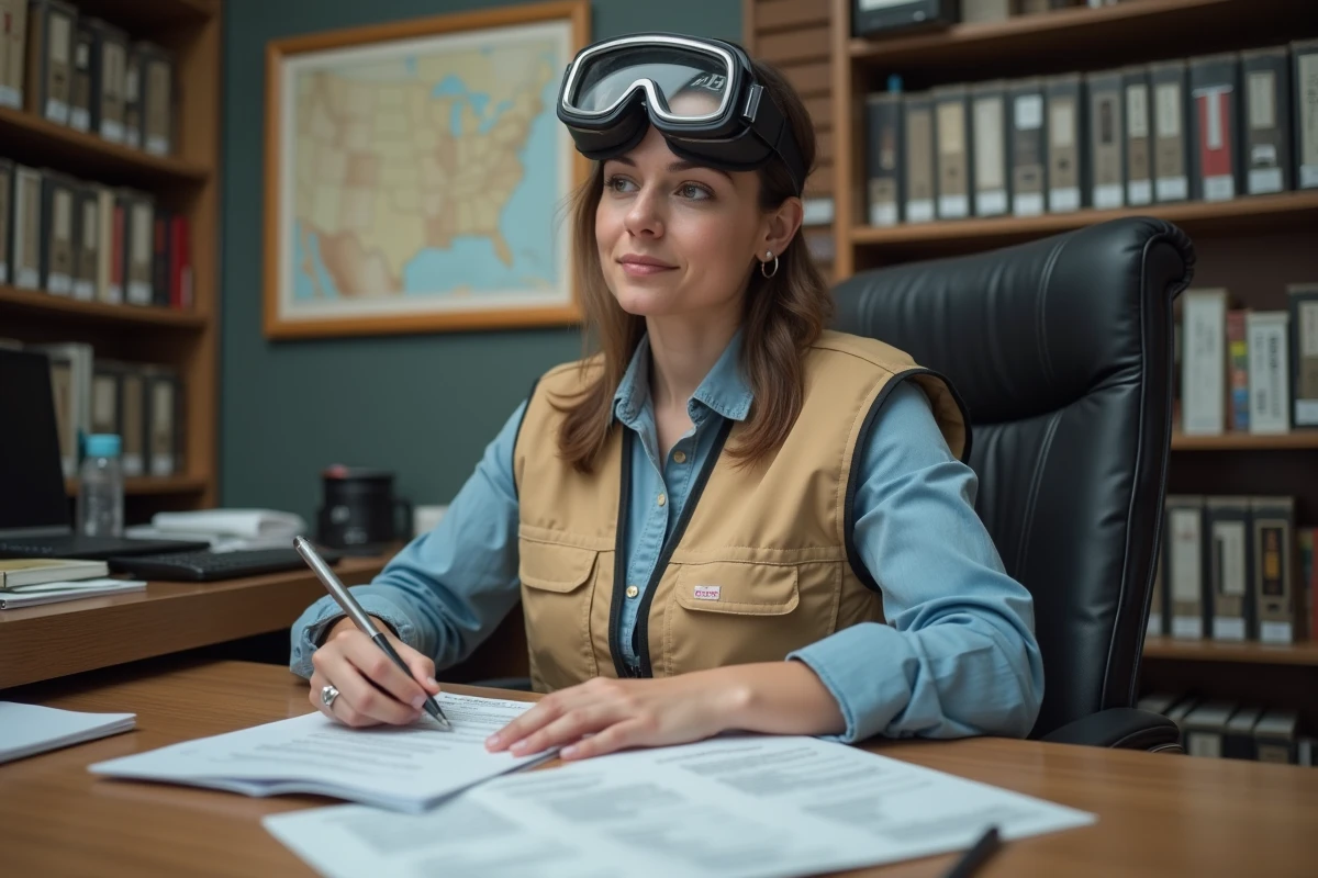 Étudiante en aéronautique préparant son brevet de pilote de montgolfière dans un bureau de formation aéronautique