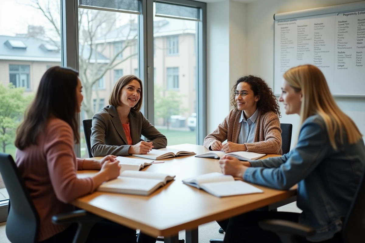 Groupe d'adultes de différents âges participant à un cours de langue lors d'un séjour linguistique