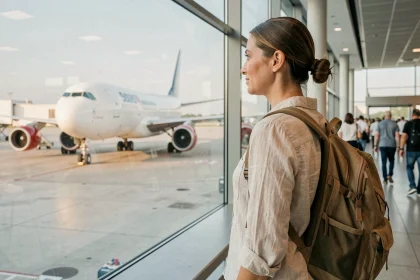 Passagère en attente à l'aéroport avant un vol French bee vers la Réunion ou Tahiti