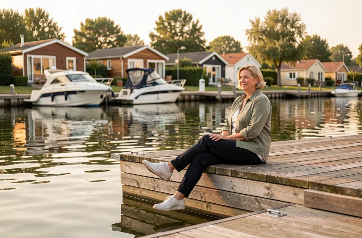 Femme assise sur un ponton en bois au bord de la Marne à Vacancéole Quai de Marne à Nogent-sur-Marne
